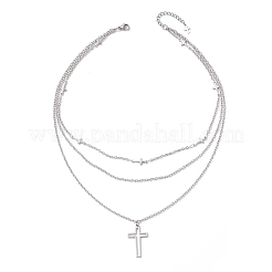 304 Stainless Steel Religion Cross Pendant 3 Layer Necklaces for Women&nbsp;NJEW-JN05480