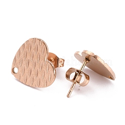 Ion Plating(IP) Heart Shape 304 Stainless Steel Stud Earring Findings&nbsp;EJEW-O104-11RG
