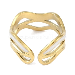Ion Plating(IP) 304 Stainless Steel Enamel Wave Cuff Finger Rings&nbsp;RJEW-L107-074G-01