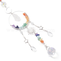 Natural Quartz Crystal Nuggets & Glass Teardrop Hanging Suncatchers&nbsp;HJEW-JM04486