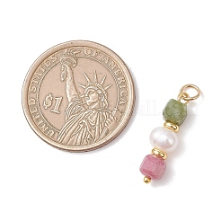 Natural Colorful Tourmaline Faceted Cube and Cultured Freshwater Pearl Potato Pendants&nbsp;PALLOY-JF04970