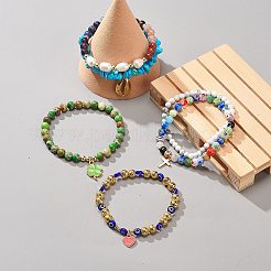 6Pcs 6 Style Natural Mixed Gemstone & Pearl & Glass Beaded Stretch Bracelets Set&nbsp;BJEW-JB08876