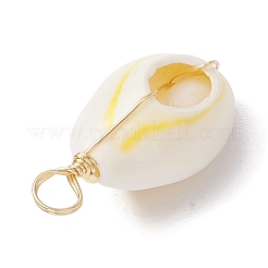 Natural Cowrie Shell Copper Wire Wrapped Pendants&nbsp;PALLOY-JF02932-03