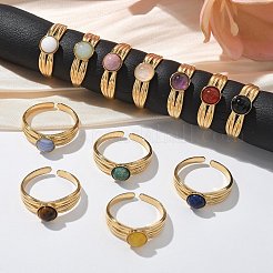 Round Natural Mixed Stone Finger Rings&nbsp;RJEW-C119-01G