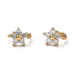 Brass Micro Pave Clear Cubic Zirconia Huggie Hoop Earrings&nbsp;EJEW-H121-16G