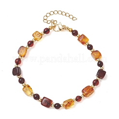 Natural Amber & Brass Beaded Bracelets for Women&nbsp;BJEW-JB13664