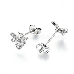 Brass Micro Pave Clear Cubic Zirconia Stud Earrings&nbsp;EJEW-T046-29P-NF