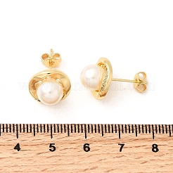 Round Brass Micro Pave Clear Cubic Zirconia Stud Earrings&nbsp;EJEW-C154-09G