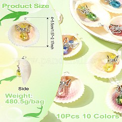10Pcs 10 Colors Shell & Alloy Glass Angel Big Pendants&nbsp;PALLOY-CJ00051