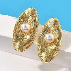 Oval Brass ABS Plastic Imitation Pearl Stud Earrings&nbsp;EJEW-S258-04G