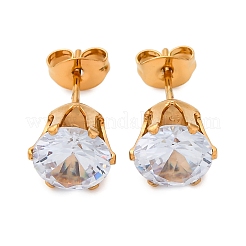 304 Stainless Steel Micro Pave Clear Cubic Zirconia Stud Earrings&nbsp;EJEW-P299-01E-G