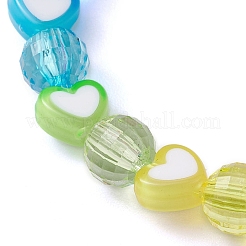 Heart & Faceted Round Acrylic Beaded Stretch Bracelets&nbsp;BJEW-JB10245-01