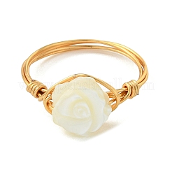 Copper Wired Natural Trochid Shell/Trochus Shell Finger Rings for Women&nbsp;RJEW-JR01054