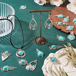 20Pcs 10 Styles Tibetan Style Alloy Pave Imitation Turquoise Pendants&nbsp;FIND-TA0008-36
