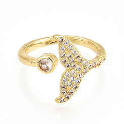 Brass Micro Pave Clear Cubic Zirconia Cuff Rings for Women&nbsp;KK-T074-23G