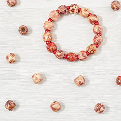 3 Bags Printed Wooden Dyed Beads&nbsp;WOOD-SC0002-20