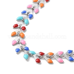Enamel Ear of Wheat Link Chain Necklace&nbsp;NJEW-H169-01P