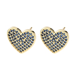 Heart Brass Micro Pave Cubic Zirconia Stud Earrings&nbsp;EJEW-H178-01G-02