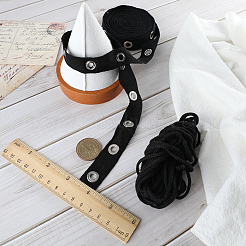 4 Yards Black Cotton Ribbons with Platinum Tone Eyelet Rings&nbsp;OCOR-GF0002-87A