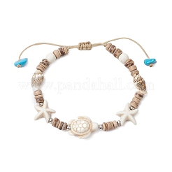 Ocean Theme Starfish Turtle Synthetic Turquoise & Coconut Braided Bead Bracelet Sets&nbsp;BJEW-JB11460-02