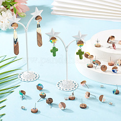 5 Styles Opaque Resin & Walnut Wood Flat Round Stud Earrings&nbsp;FIND-TA0006-25