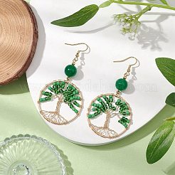 Glass Seed Beaded & Dyed Natural Malaysia Jade Dangle Earrings for Women&nbsp;EJEW-MZ00204