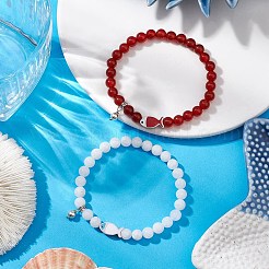 2Pcs Natural Carnelian & Natural White Jade Beaded Stretch Bracelets&nbsp;BJEW-JB11197