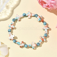 5Pcs 5 Colors Baking Paint Synthetic Turquoise Cross & Round Beads Stretch Bracelets for Men Women&nbsp;BJEW-JB12341