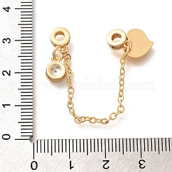 Brass Clear Cubic Zirconia European Safety Chains with Heart Charms&nbsp;KK-C085-15G