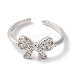 Bowknot Brass Micro Pave Clear Cubic Zirconia Open Cuff Rings for Women&nbsp;LS-RJEW-C098-09P