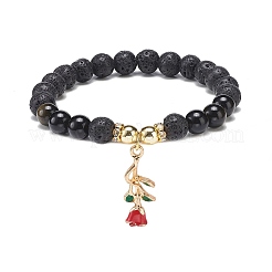 2Pcs 2 Style Style Natural Lava Rock & Golden Sheen Obsidian & Synthetic Hematite Stretch Bracelets Set&nbsp;BJEW-JB08734