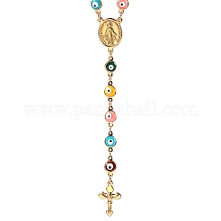 Stainless Steel Catholic Rosary Necklace with Colorful Enamel Eye Cross Pendant Unisex&nbsp;RA8373-1