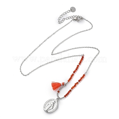 304 Stainless Steel Oval Virgin Mary Pendant Necklaces&nbsp;NJEW-A045-24P