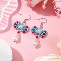 Handmade Glass Seed & Acrylic Beads Bowknot Dangle Earrings&nbsp;EJEW-MZ00298-02