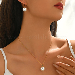Women's Stainless Steel & Imitation Pearl Earrings & Pendant Necklaces Sets&nbsp;GB5667