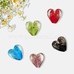 30Pcs 5 Colors Luminous Handmade Gold Sand Lampwork Beads&nbsp;FOIL-PA0001-03