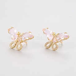 Brass Micro Pave Clear Cubic Zirconia Stud Earrings&nbsp;EJEW-P263-A