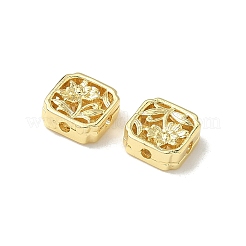 Square with Flower Brass Beads&nbsp;KK-K293-71G