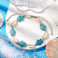Natural Mixed Cowrie Shell with Synthetic Turquoise Beaded Anklets&nbsp;AJEW-AN00596-02