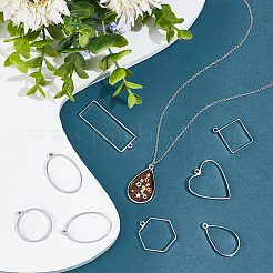 14Pcs 7 Styles 304 Stainless Steel Open Back Bezel Pendants&nbsp;FIND-UN0002-28