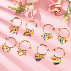 Rainbow Pride Flag Alloy Enamel Dangle Stud Earrings&nbsp;EJEW-JE05385