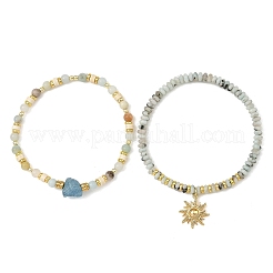 Natural Sesame Jasper & Aquamarine & Flower Amazonite Beaded Stretch Bracelet Sets&nbsp;BJEW-JB14494