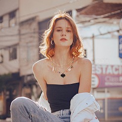 Brass Satellite Chains Double Layer Necklace&nbsp;NJEW-TA00073