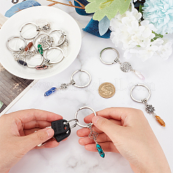 10Pcs Bullet Gemstone & Tibetan Style Alloy Lotus Pendant Keychain&nbsp;KEYC-AB00006