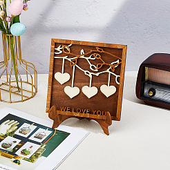 Wooden Family Tree With Heart Tag Sign&nbsp;AJEW-WH0609-088