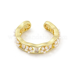 Rack Plated Brass Micro Pave Cubic Zirconia Flower Open Cuff Rings for Women&nbsp;RJEW-Z039-07G