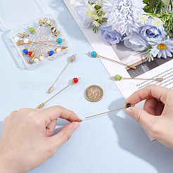 18Pcs 9 Colors Glass Round Bead with Brass Brooch&nbsp;JEWB-HY00003