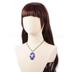 Blue Lampwork Evil Eye Pendant Necklace with Waxed Cord for Women&nbsp;NJEW-JN03955-02
