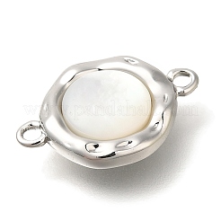 Brass Pave Natural White Shell Flat Round Connector Charms&nbsp;KK-K388-79P