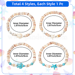 4Pcs 2 Styles Starfish & Tortoise Natural Freshwater Shell with Synthetic Turquoise Beads Stretch Bracelets for Men Women&nbsp;BJEW-PA0001-05